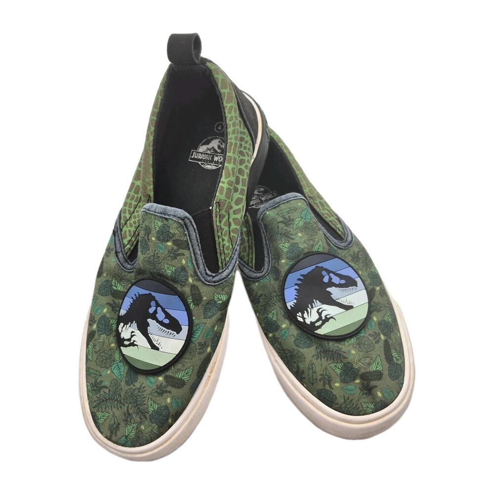 GroundUp Jurassic World Slip-On Green Canvas Sneakers Kids 4